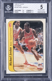 1986-87 Fleer Sticker #8 Michael Jordan Rookie Card - BGS EXCELLENT 5